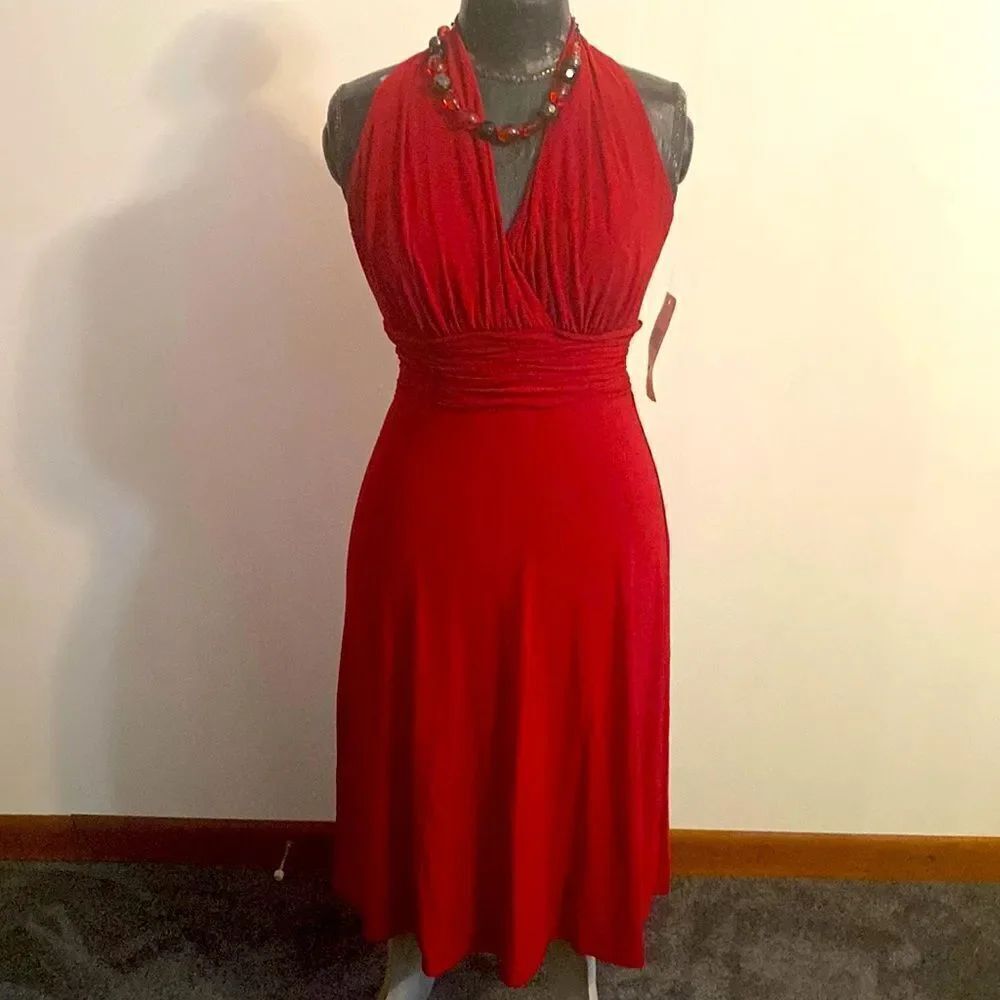 Evan Picone Burgundy Amaryllis halter dress, size 4